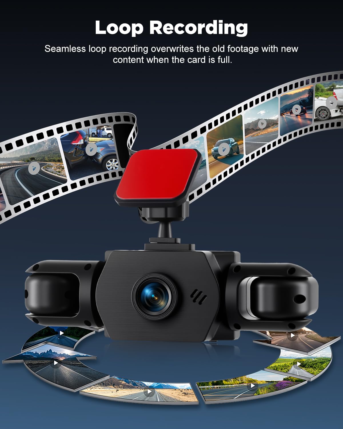 NHOPEEW Dash Cam a 4 canali 1080P – Telecamere anteriori, sinistre, destre e posteriori con grandangolo, display da 3", visione notturna IR, registrazione in loop, rilevamento del movimento