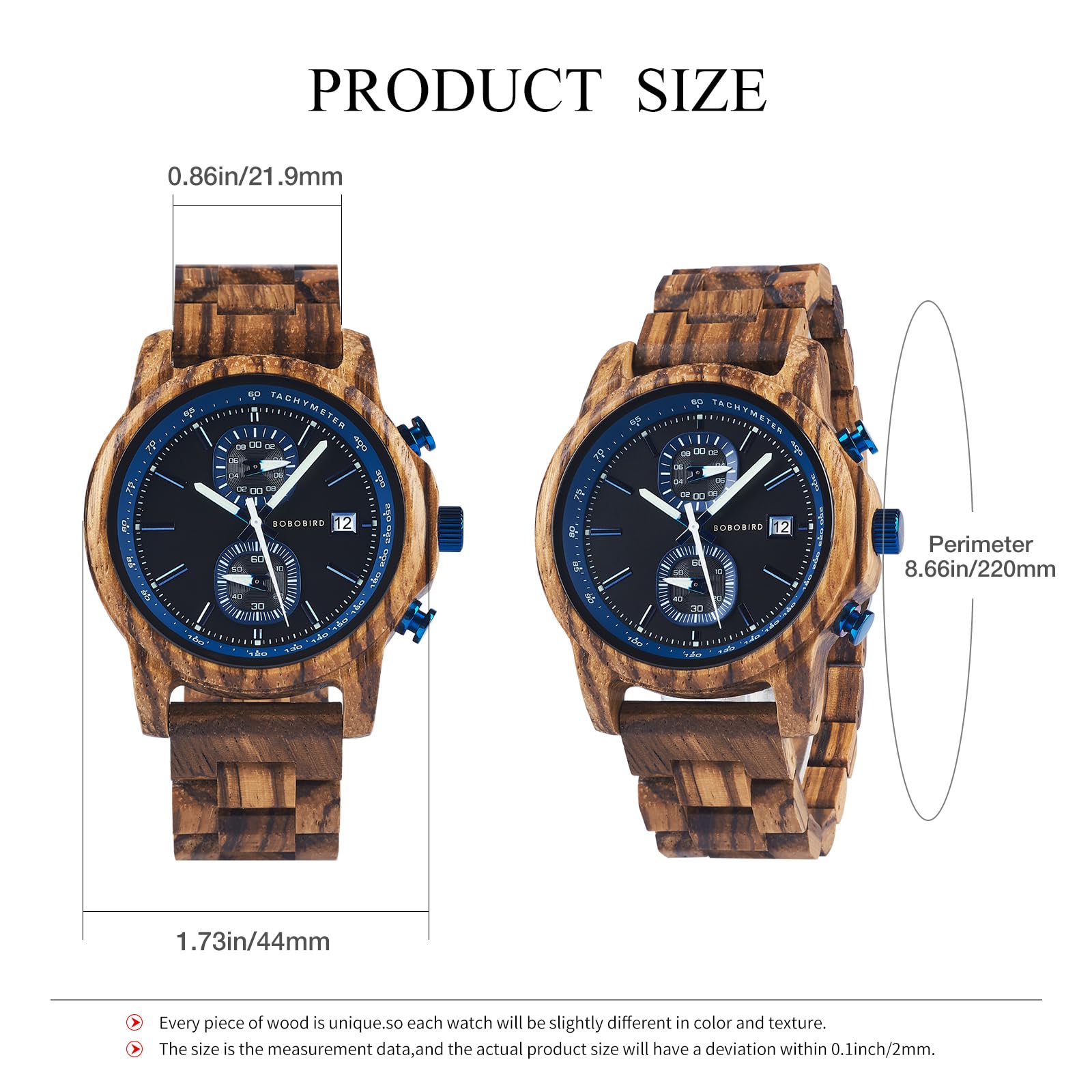 BOBO BIRD Orologio in legno per uomo e donna, ultra leggero, 50 g, lancette luminose, cronografo, data, casual, regalo aziendale