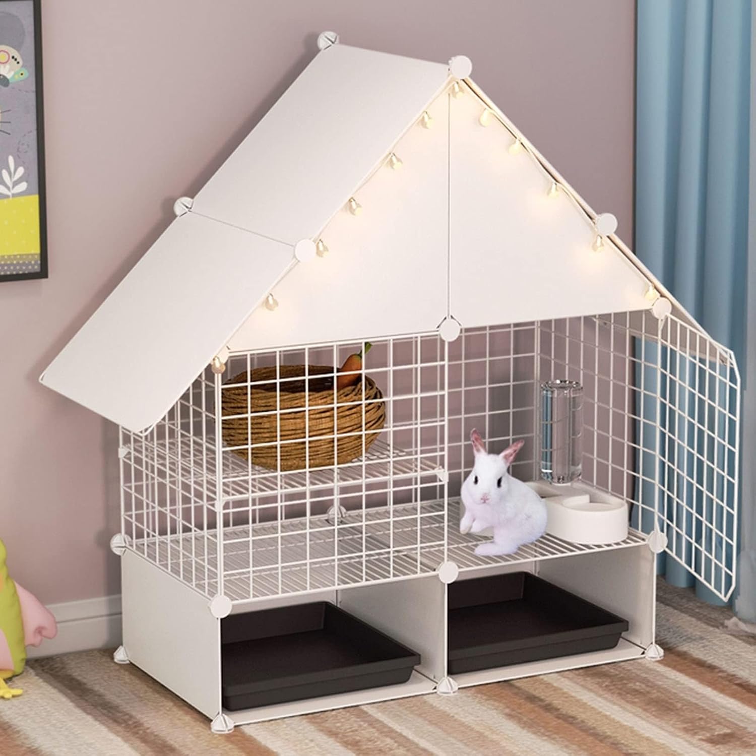 Rabbit Hutch Bunny Run Cage,Rabbit Cage Indoor Bunny Hutch - Guinea Pig Cages,pet Carrier,with Removable Pull-Out Trays for Small Animal(Color:A,Size:75 * 39 * 89cm)