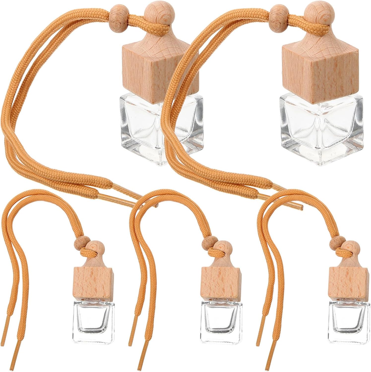 5pcs 8ml Car Perfume Diffuser Bottles Hanging Design Square Glass Essential Oil Bottles for Car Interior with Easy Observation of Perfume Level
