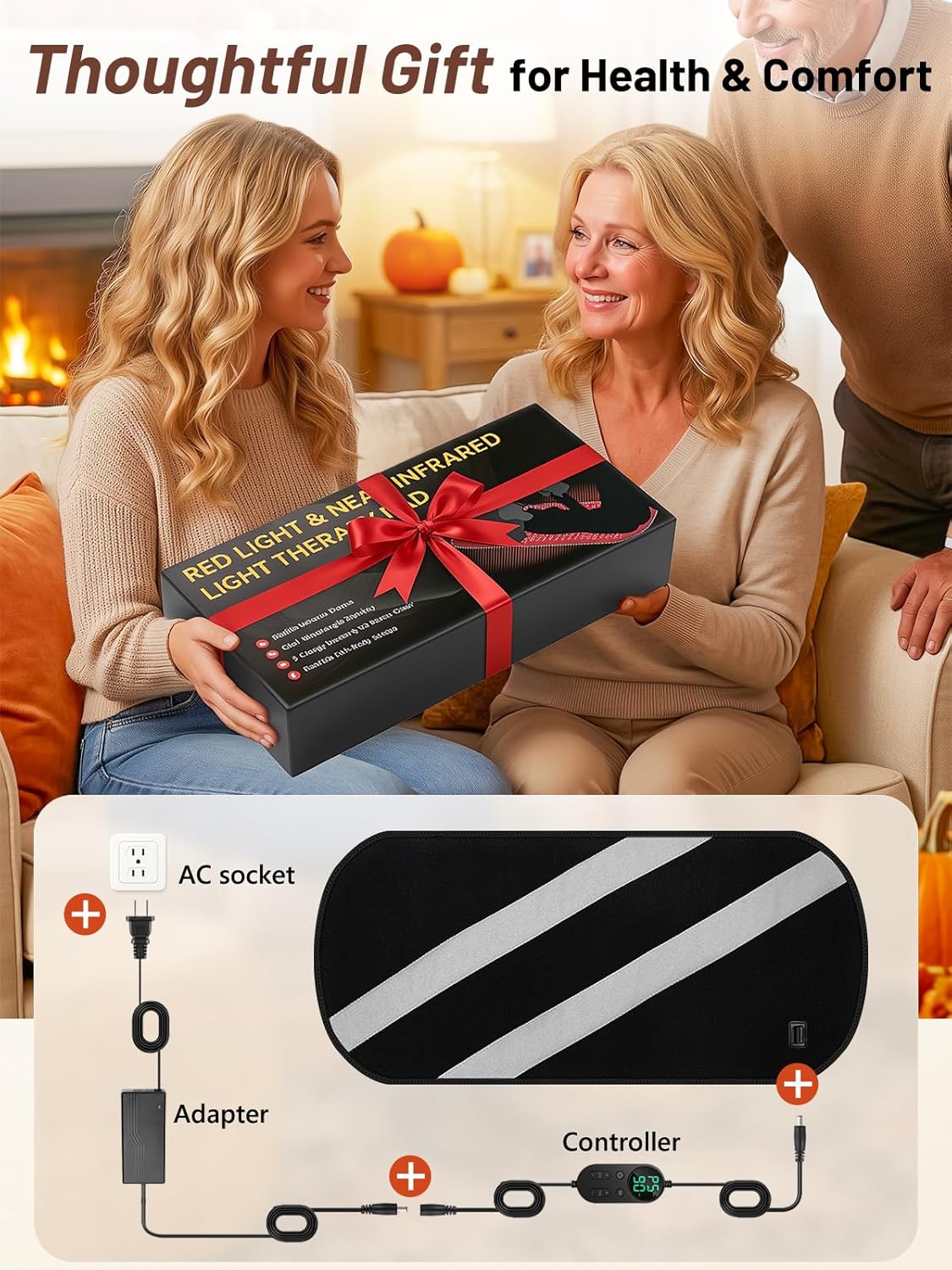 35.4" x 17" Red Light Therapy Mat for Body, 500 LEDs Near Infrared Light Therapy Pad with 90Min Timer, 660nm & 850nm Home Red Light Therapy Blanket for Whole Body Relief, Mood Boost & Sleep Promotion - Image 7