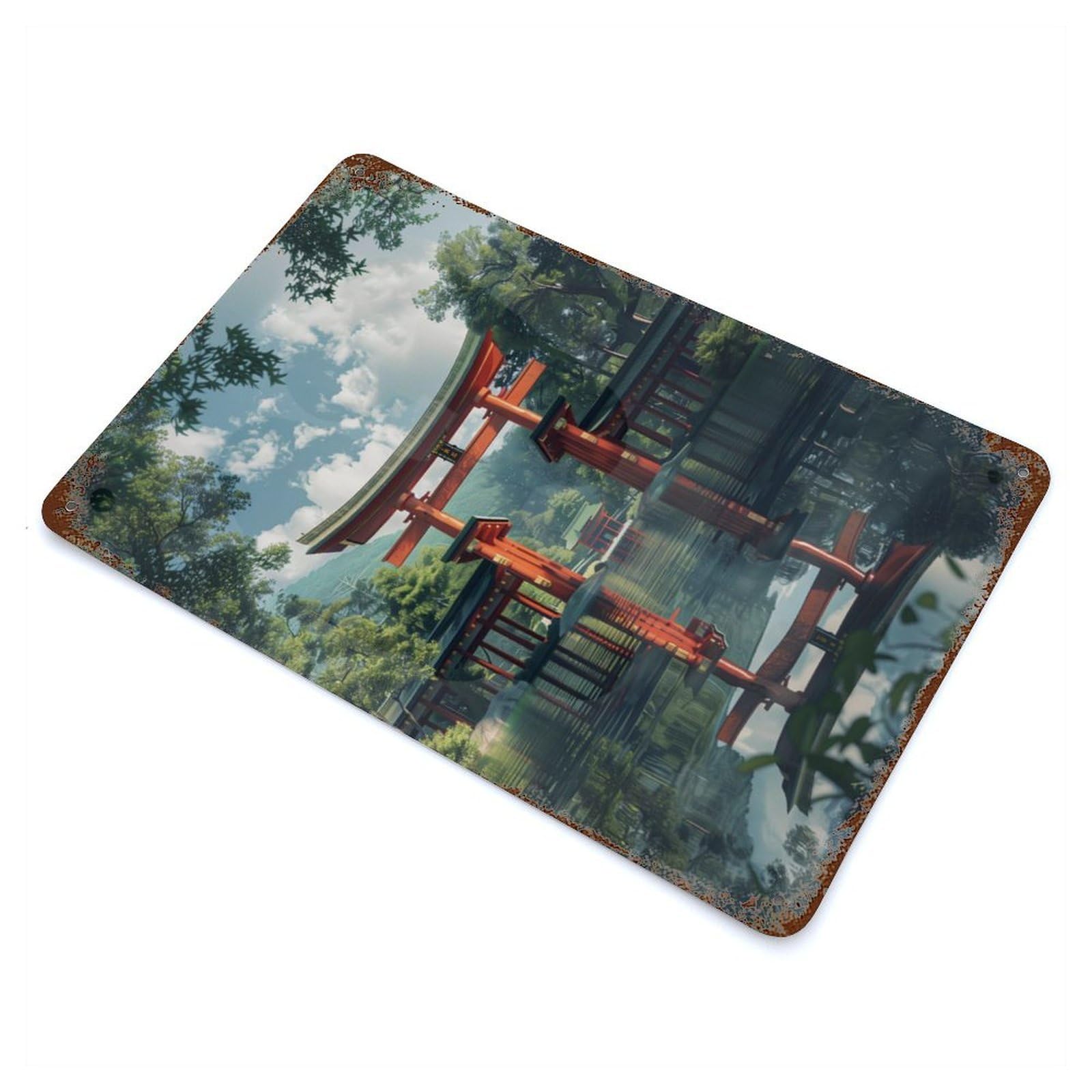 Torii Gate Japanese Vintage Metal Tin Sign 11.8"x7.9", Old School Wall Decor for Living Room, Hallway And Home Decor