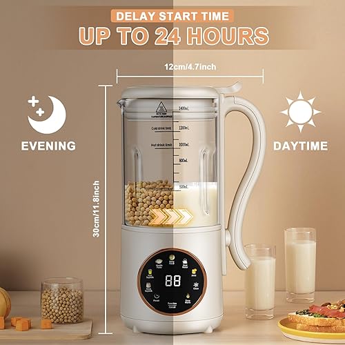 Miniatura 7 de Máquina automática de leche de nueces, 47 onzas (47.3 fl oz) de leche de soja automática para avena, leche de soja, coco, leche de origen vegetal,