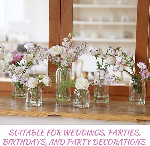 Miniatura 5 de Juego de 6 jarrones pequeños de vidrio para flores, modernos jarrones cilíndricos acanalados para centros de mesa de boda, decoración de sala de