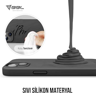 Babilden iPhone 15 Plus İle Uyumlu Kılıf İnce Ve Dayanıklı Sıvı Silikon 3 Katmanlı Tam Kaplamalı Şık Yumuşak Jel Hissi Yüksek Kalite Kauçuk Telefon Kılıfı (Antrasit Siyah