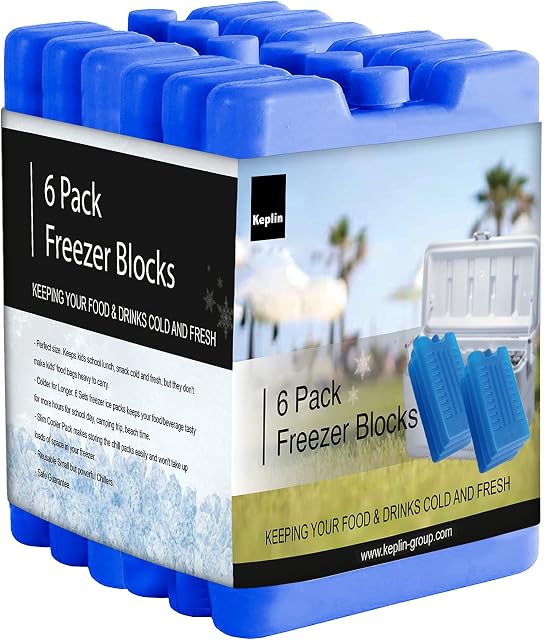 KEPLIN 6 Pack Home Freezer Blocks for Family - Long Lasting Reusable Ice Boards - Portable Cool Box Keeps Food, Drink, Lunchboxes Cooler for Hours - Suitable for Camping, Picnic, Fishing
