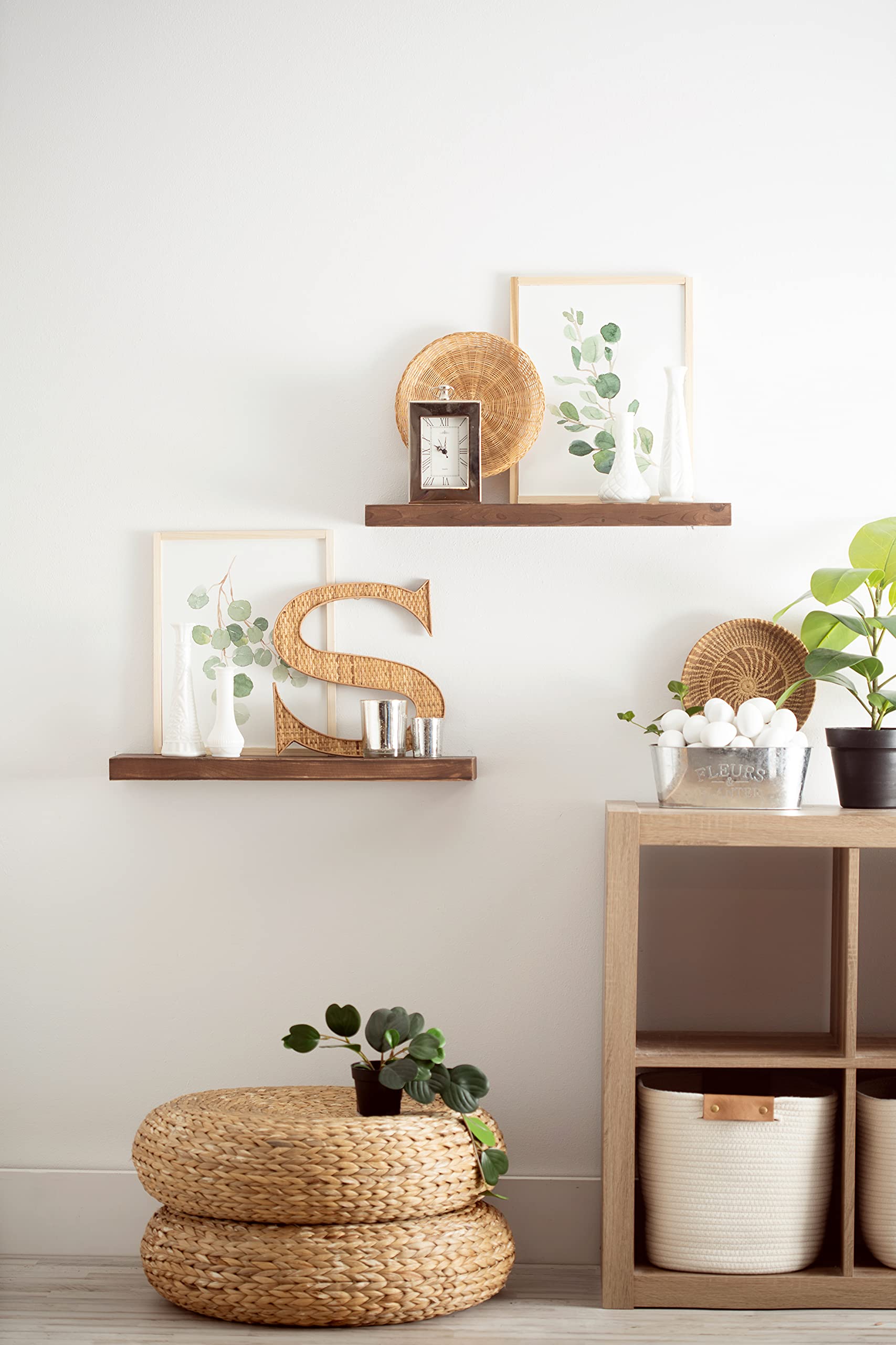 Floating Wood Shelves, Set of 2, 24W x 5.5D x 2H Wood Floating