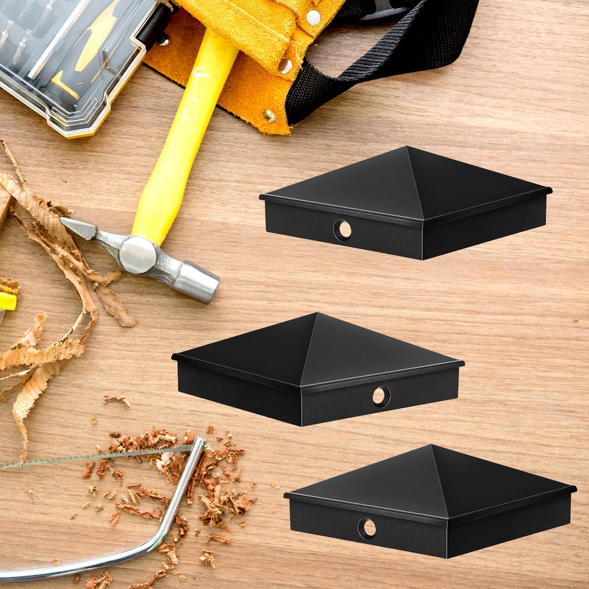 16 Pack 6x6 Black Post Caps Aluminum Pyramid Post Cap Decorative Fence Post Covers Works Only for Actual 5.5 x 5.5 Inch Wood Post with Screws for Garden Fencing Decks Corridors Mailbox Pole