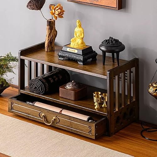 Miniatura 3 de RYTM Mesa de meditación con almacenamiento, mesa pequeña de Puja de 3 niveles, santuario de Buda para oraciones, adivinación, adoración o muebles de