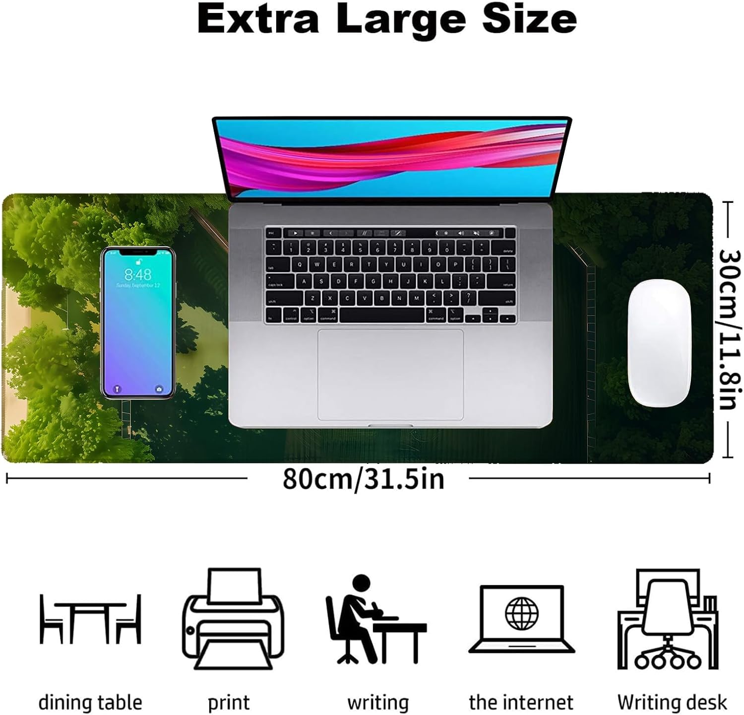Baseball Field Gaming Mouse Pad, Office Desk Mat, Anti-Slip Rubber Base Cool Aesthetic Mouse Pads for Computer Laptop Keyboard School Home Desktop Gamer Home Accessories Decor 31.5" x 11.8"