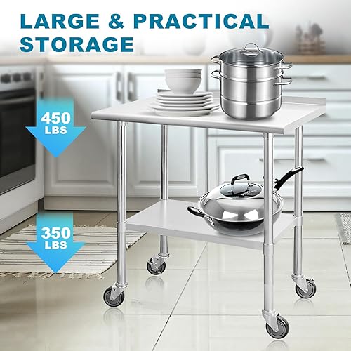 Miniatura 6 de Mesa de acero inoxidable para mesa de preparación, mesa de lavandería de 24 x 36 pulgadas con protector contra salpicaduras y mesas de trabajo