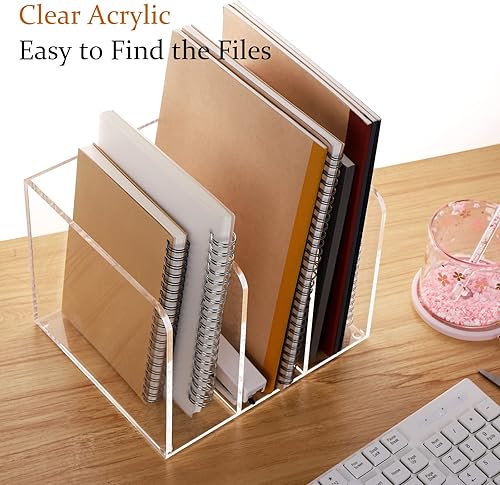 Miniatura 4 de Revistero acrílico transparente, organizador de archivos para escritorio de oficina, organizador de libros, una pieza, 3 espacios verticales, 1
