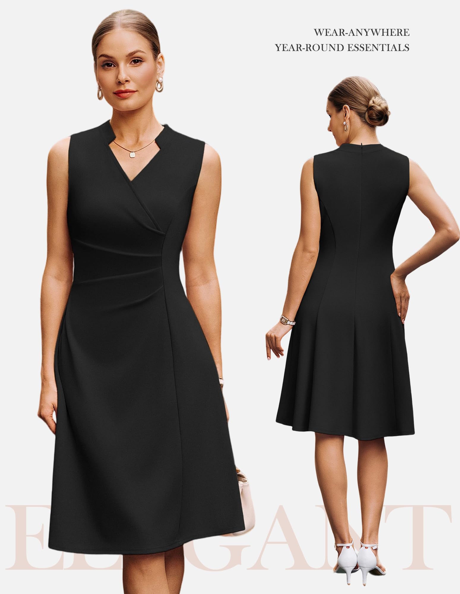 GRACE KARIN Damen Ärmellos Kleid V-Ausschnitt Knielang Kleider Business Bürokleid