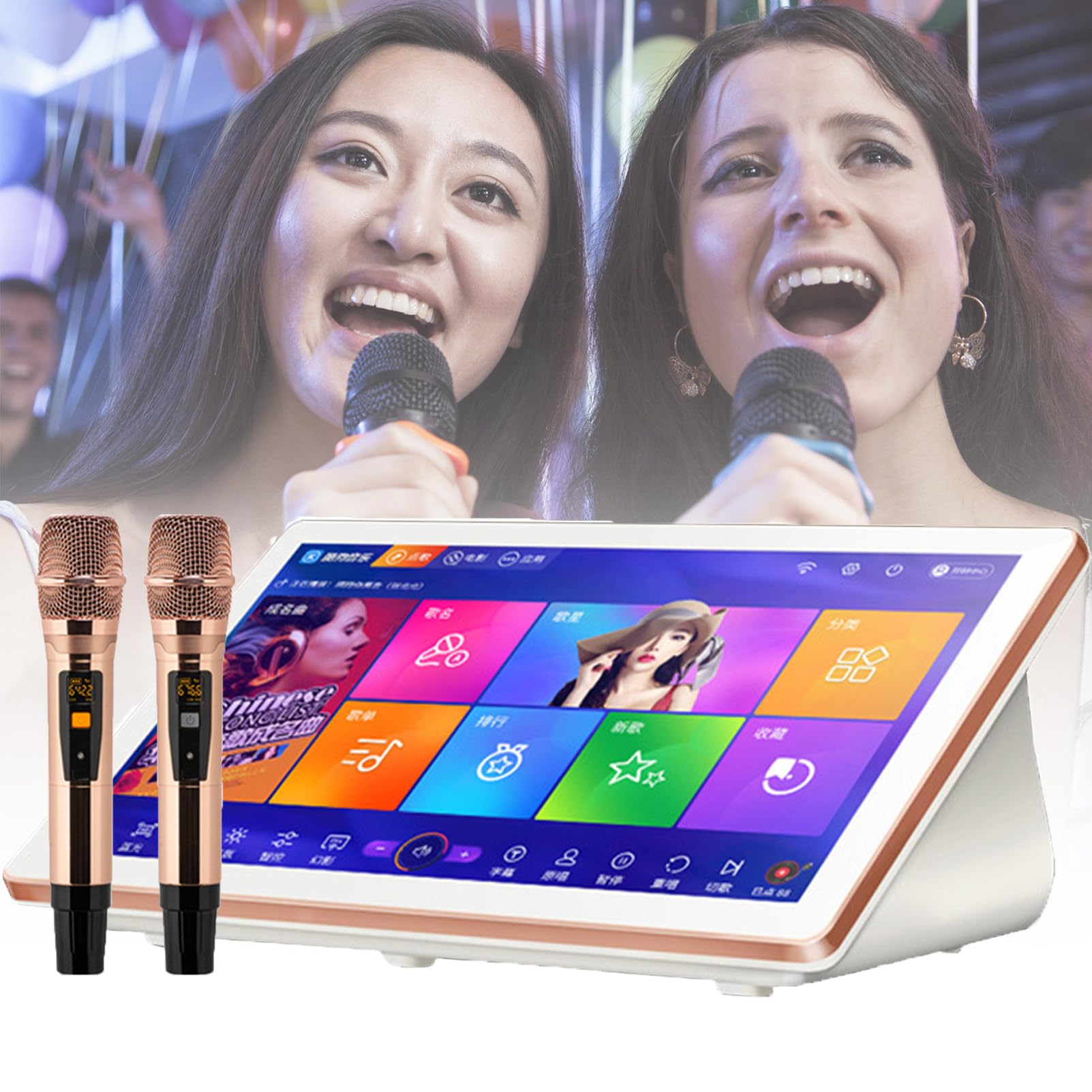 Macchina per karaoke con microfono wireless, touch screen LED, aggiornamenti delle canzoni cloud, perfetta per intrattenimento domestico e feste, display da 18,5 pollici