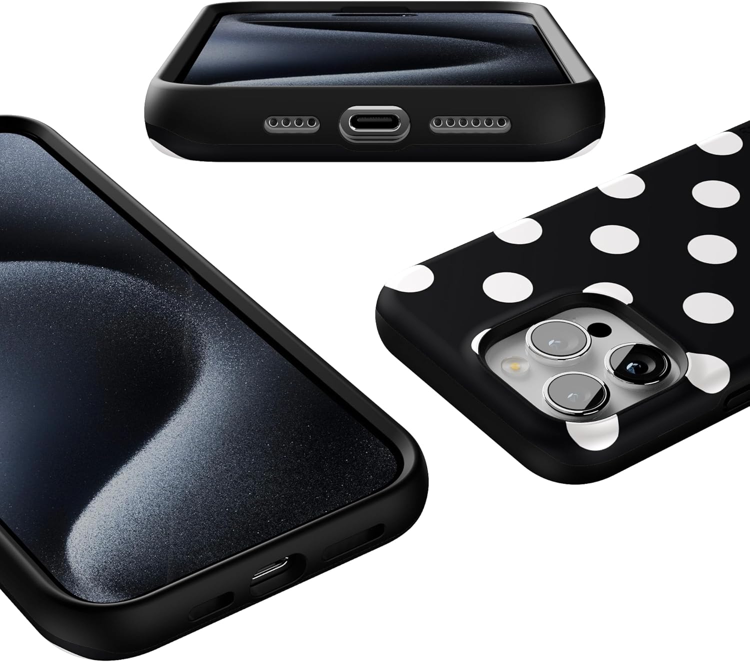 Casely iPhone 15 Pro Case | High Contrast | Black Polka Dot | Bold Protective Design | Compatible with MagSafe