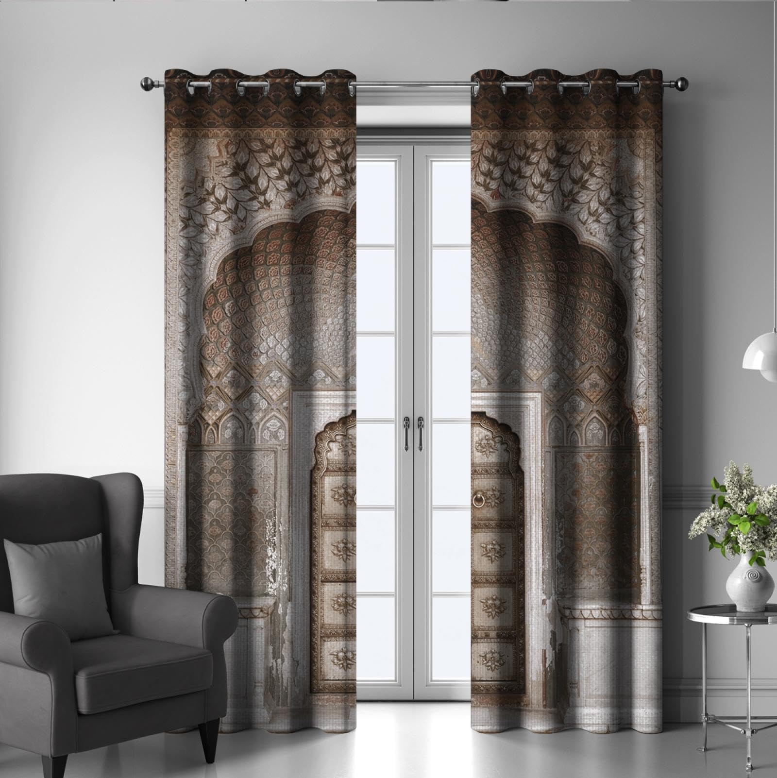 LEFEDA Cortinas Opacas marroquíes Puerta Retro Patrón geométrico Puerta Entrada Diseño Cortinas de Ventana aisladas para Sala de Estar Dormitorio 2 Panel 260x140cm