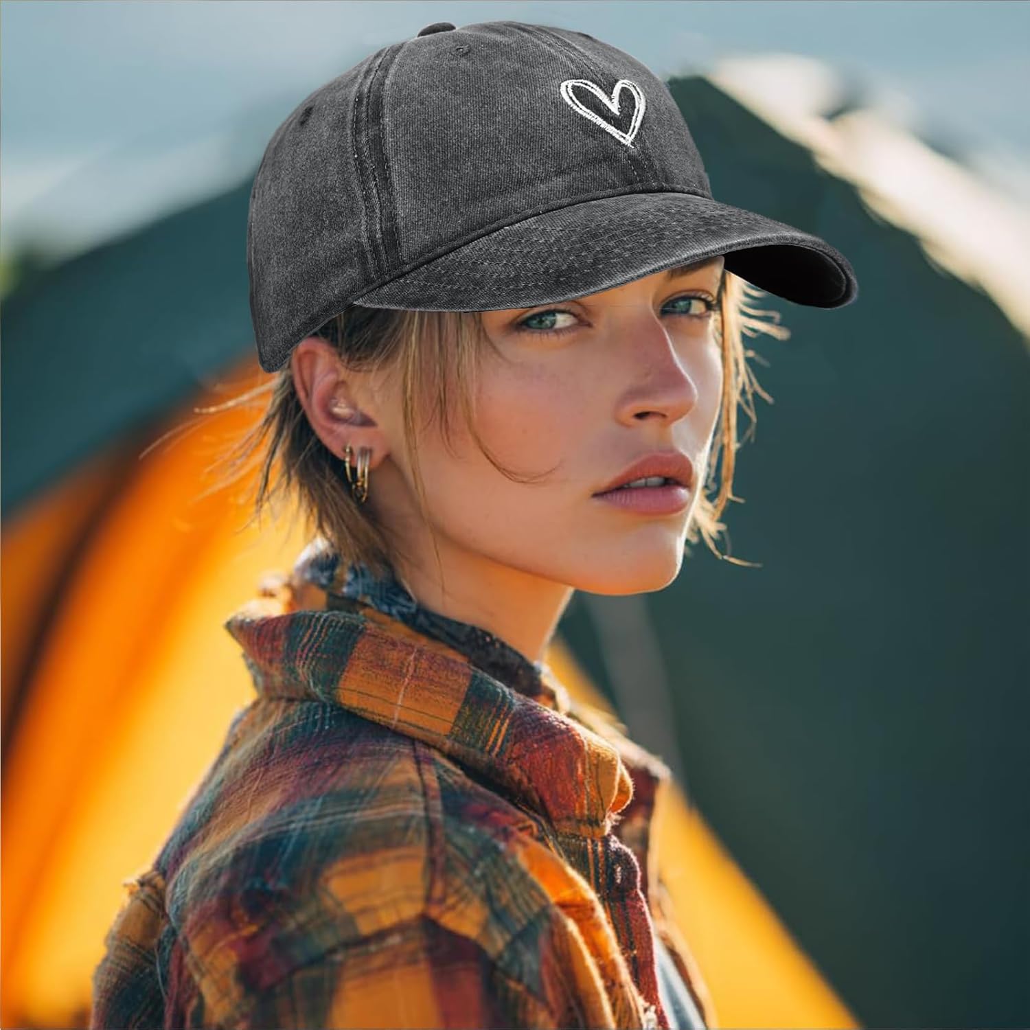 Vintage Heart Embroidered Washed Baseball Cap for Women Cute Cotton Low Profile Adjustable Dad Hat - Image 4