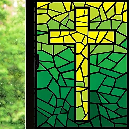 Película decorativa para ventana cruzada estilo vitral, película decorativa estática para privacidad y decoración, color verde, película de teñido