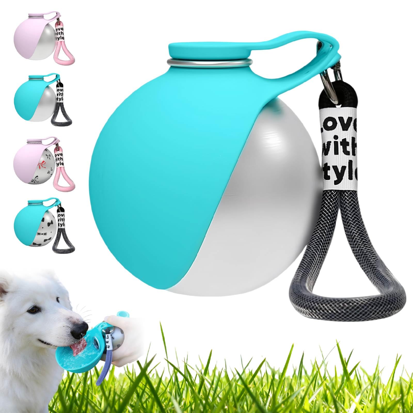 2-in-1 Dog Water Bottle- Portable Stainless Steel Dog Travel Water Bottle with Foldable Silicone Bowl, Leakproof 285ml Puppy Drinking Dispenser Flask for Walking (Blue)