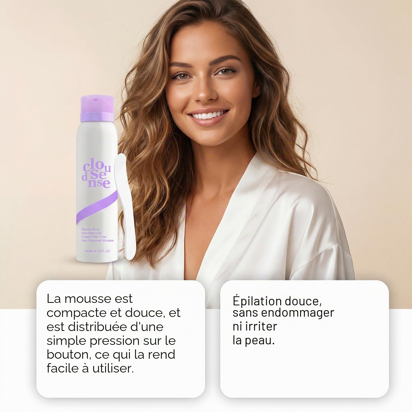 Smooth Hair Removal Mousse, Cloud Sense Silky Hair Spray Foam Remover Underarm Arm Back Chest and Legs Suitable All Skin Types, Pain Free Hairs Removal Cream Moisturizing and Hydrating (1pcs)