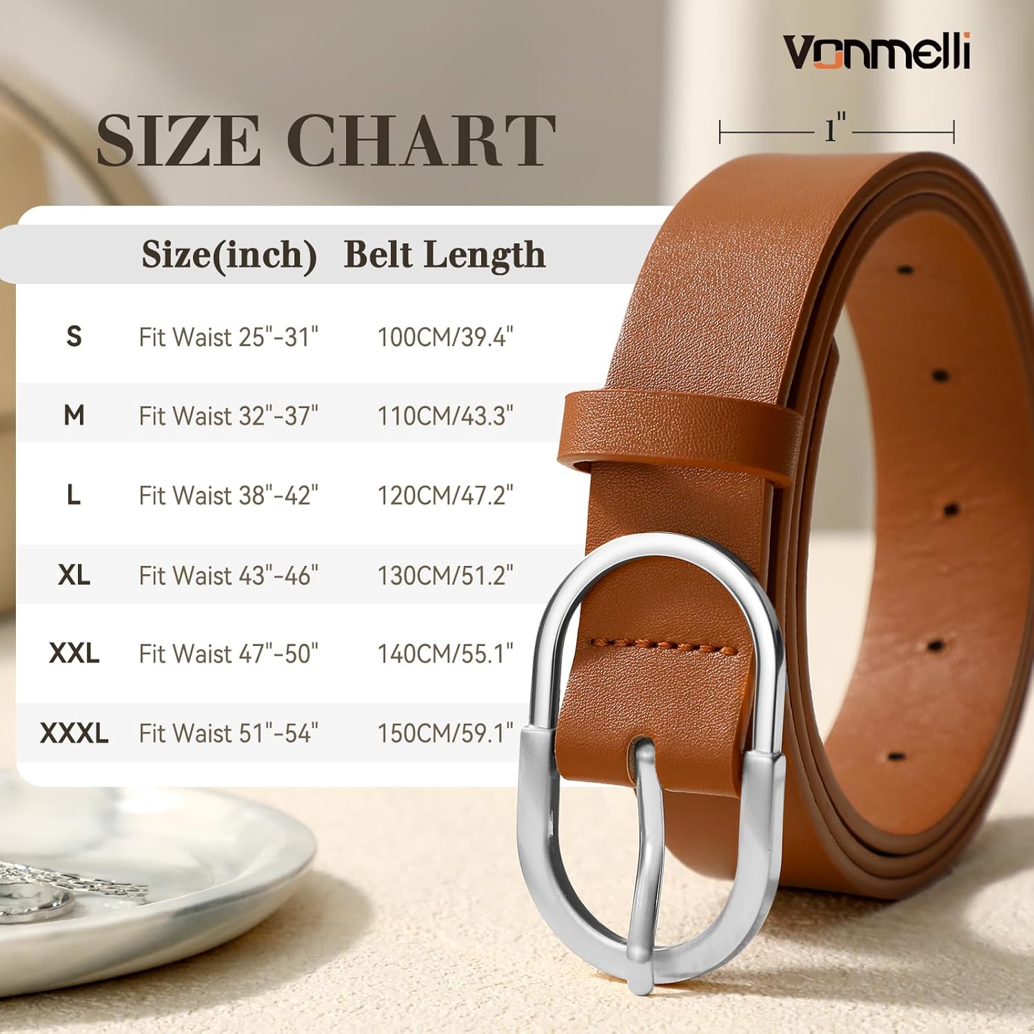 VONMELLI 2 Pack Women's Leather Belts for Jeans Dresses Fashion Gold Buckle Ladies Belt - Image 6