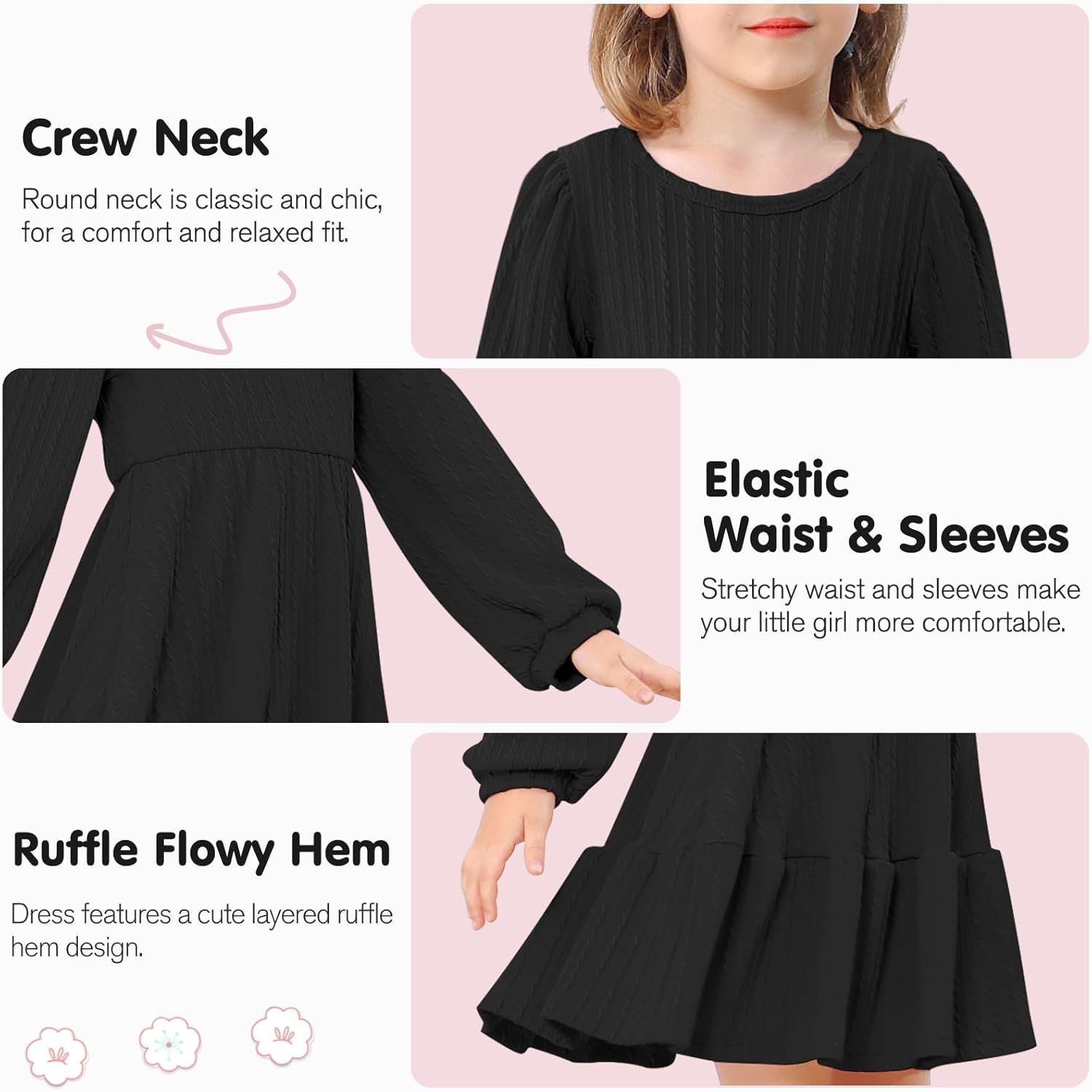 Neutocd Toddler Baby Girl Dress Long Sleeve Knit Sweater Fall Winter Ribbed Ruffle Casual Solid Toddler Dress - Image 5