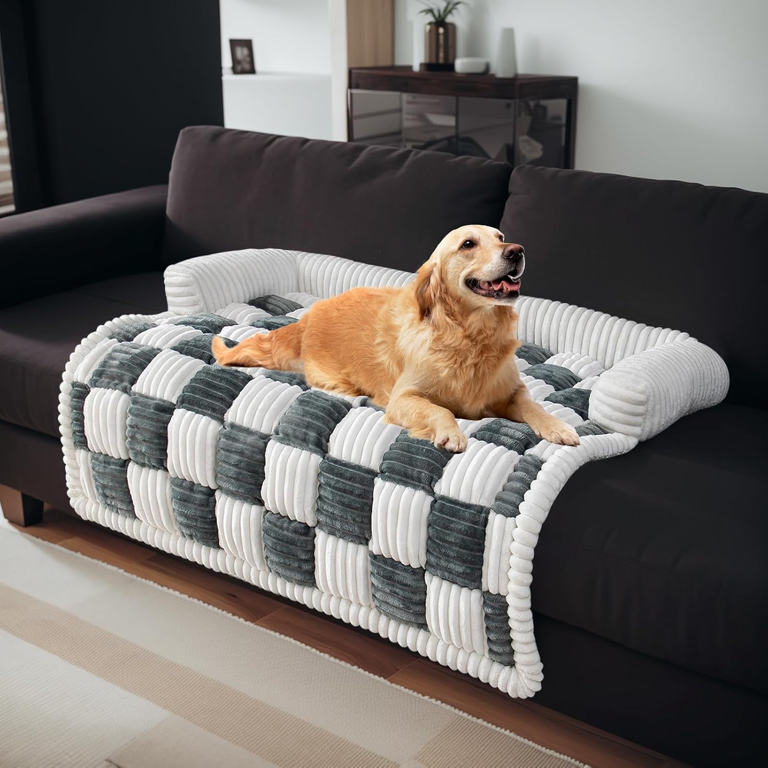 Dog Beds for Large Medium Small Dogs - Soft Cozy Flannel Non-Slip Dog Bed Washable Dog Beds Large Sized Dog, Thick Pet Couch Covers for Sofa for Furniture Protrctor (Blue Grey, S/75x75cm)