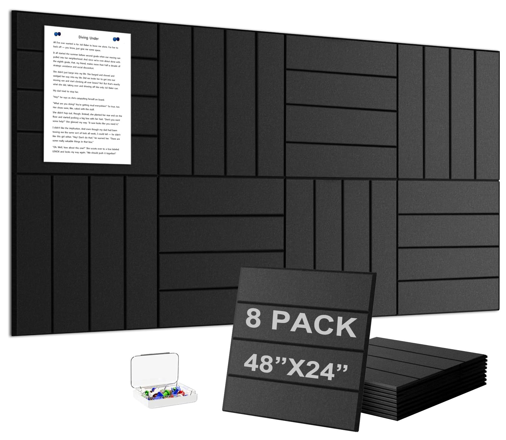 G Gamit Large Felt Wall Tiles Bulletin Board,Large Cork Board Alternative with 30 Pushpins,8-Pack Felt Pin Board with 56 Safe Removable Adhesive Tabs for Home Office School (Black) — image 1
