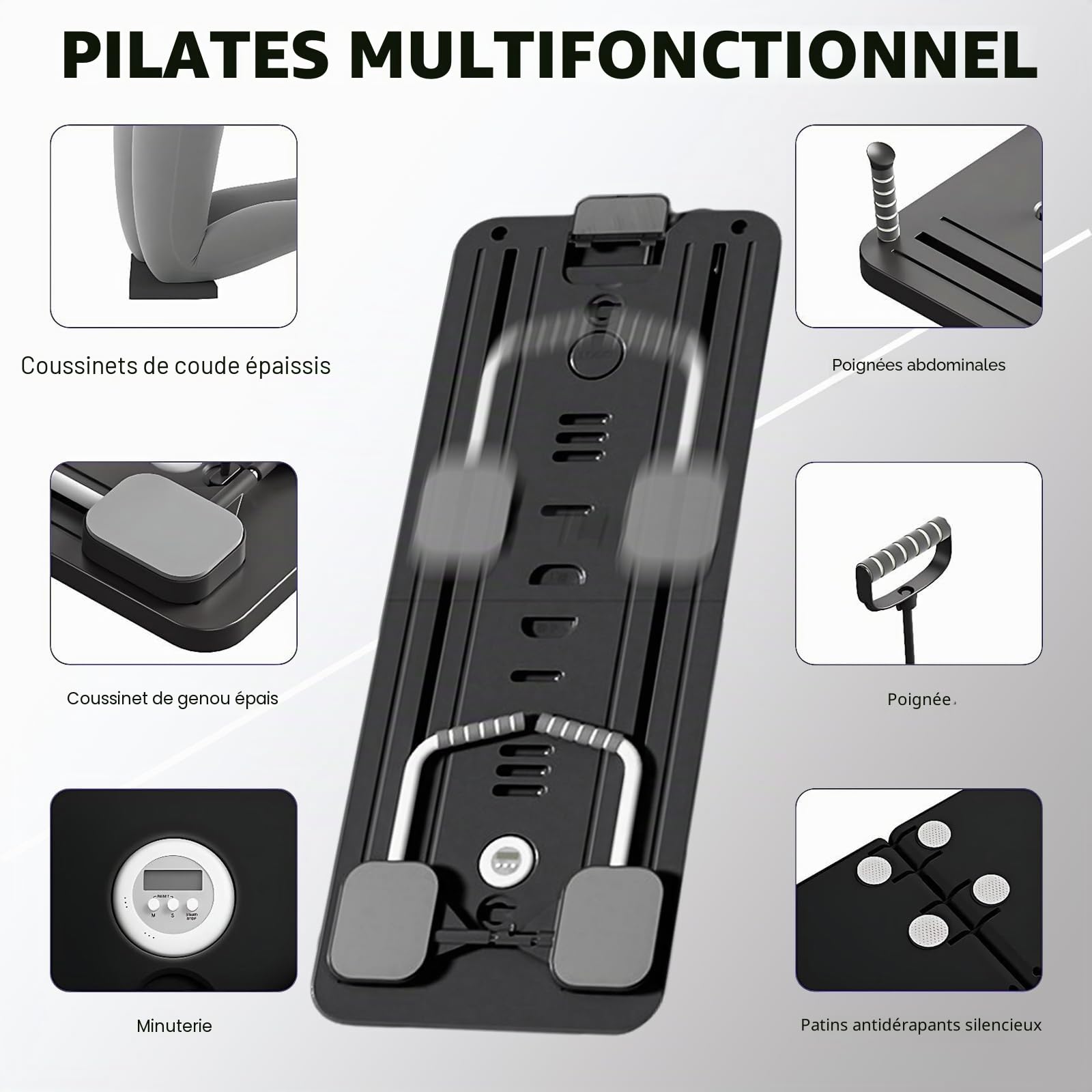 Planche de Pilates Réformateur de Pilates - Planche pliable multifonction pour la maison - Planche à roulettes 5 en 1 - Équipement de Pilates