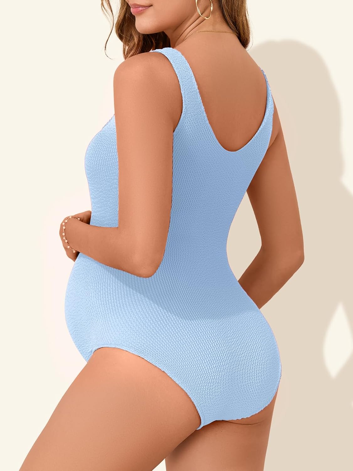 Summer Mae Maternity One Piece Swimsuit Seamless One Size Fits S-XL Bathing Suit Ribbed U-Shaped Back Pregnancy Swimwear