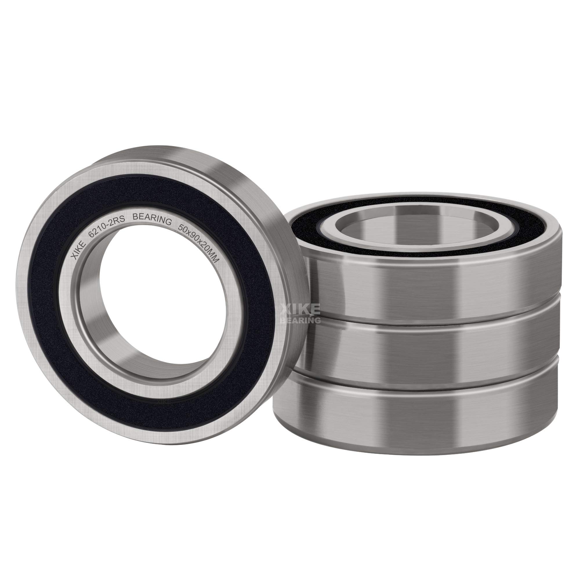 XiKe 4 piezas 6210-2RS Rodamiento de bolas 50x90x20mm Acero al cromo y doble junta de goma y Pre-lubricados, 6210RS Rodamientos rígidos a bolas con juntas