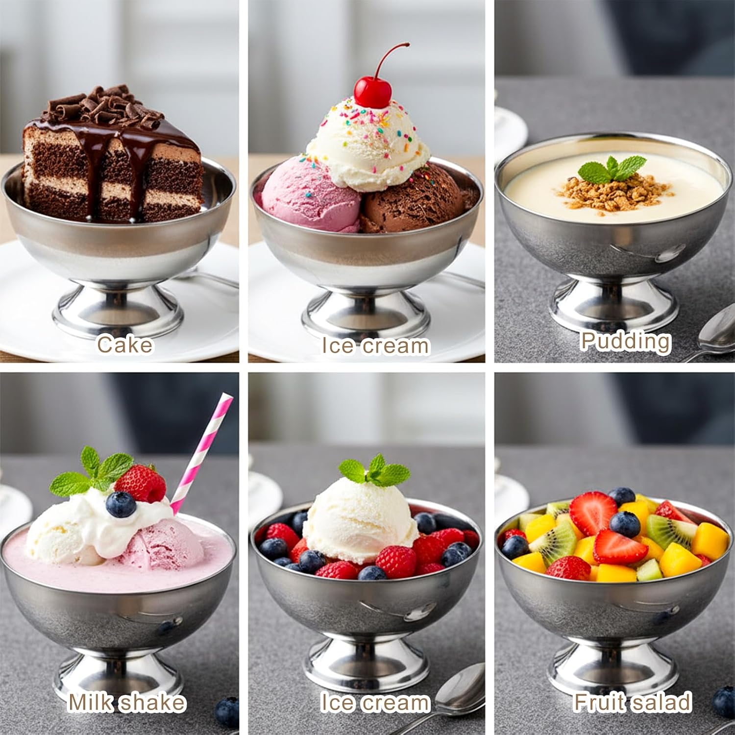 4 Pcs 7oz Stainless Steel Dessert Cup Set with Forks