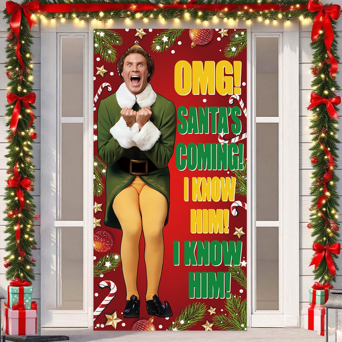 Elf Christmas Banner Xmas Elf Movie Backdrop Sign Funny Winter Xmas Decor Merry Christmas Decorations for Home
