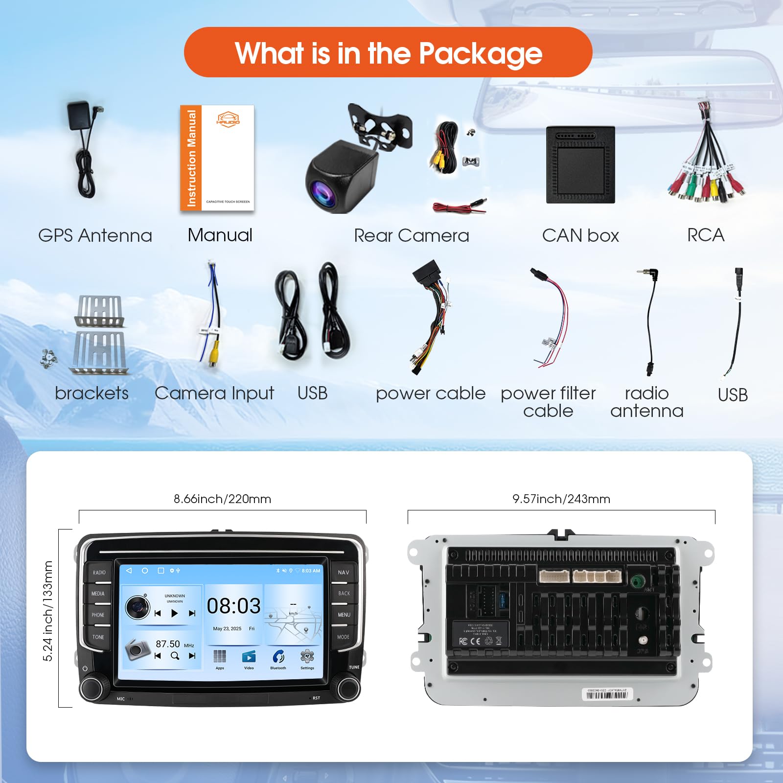 Haudio 2 Din Car Stereo with Wireless Apple CarPlay & Android Auto, 7 Inch Car Screen with Canbus, Bluetooth, Mirror Link,WiFi, FM/AM/RDS/SWC Car Radio for VW Golf 6, Passat, Polo, Tiguan, Jetta&Skoda