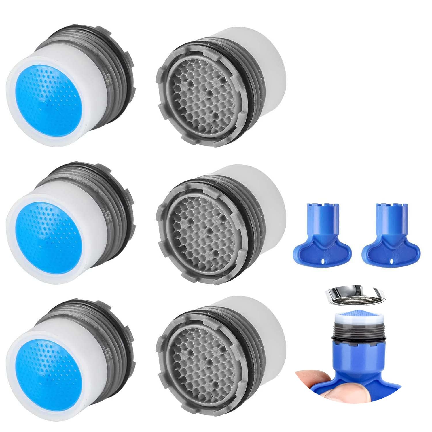 Joyzzz Faucet Areator, 6 Pcs 16.5mm Insert Water Tap Aerators Faucet Flow Restrictor Replacement Parts, Faucet Cache Aerators with 2 Pcs Faucet Aerator Key Removal Wrench for Bathroom, Kitchen