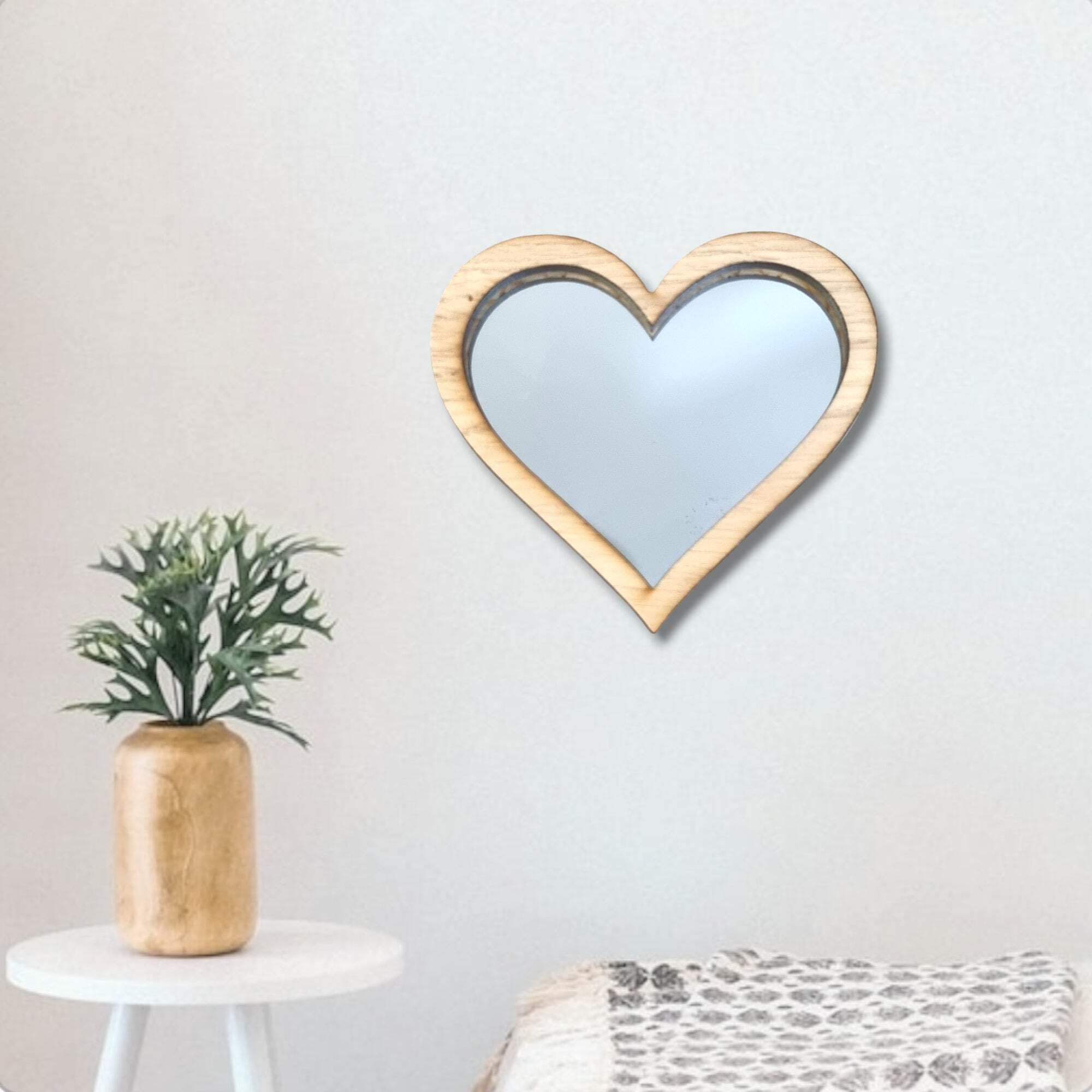 Wood Framed Heart Acrylic Wall Art Mirrors with Fixings 25cm x 23.8cm Oak
