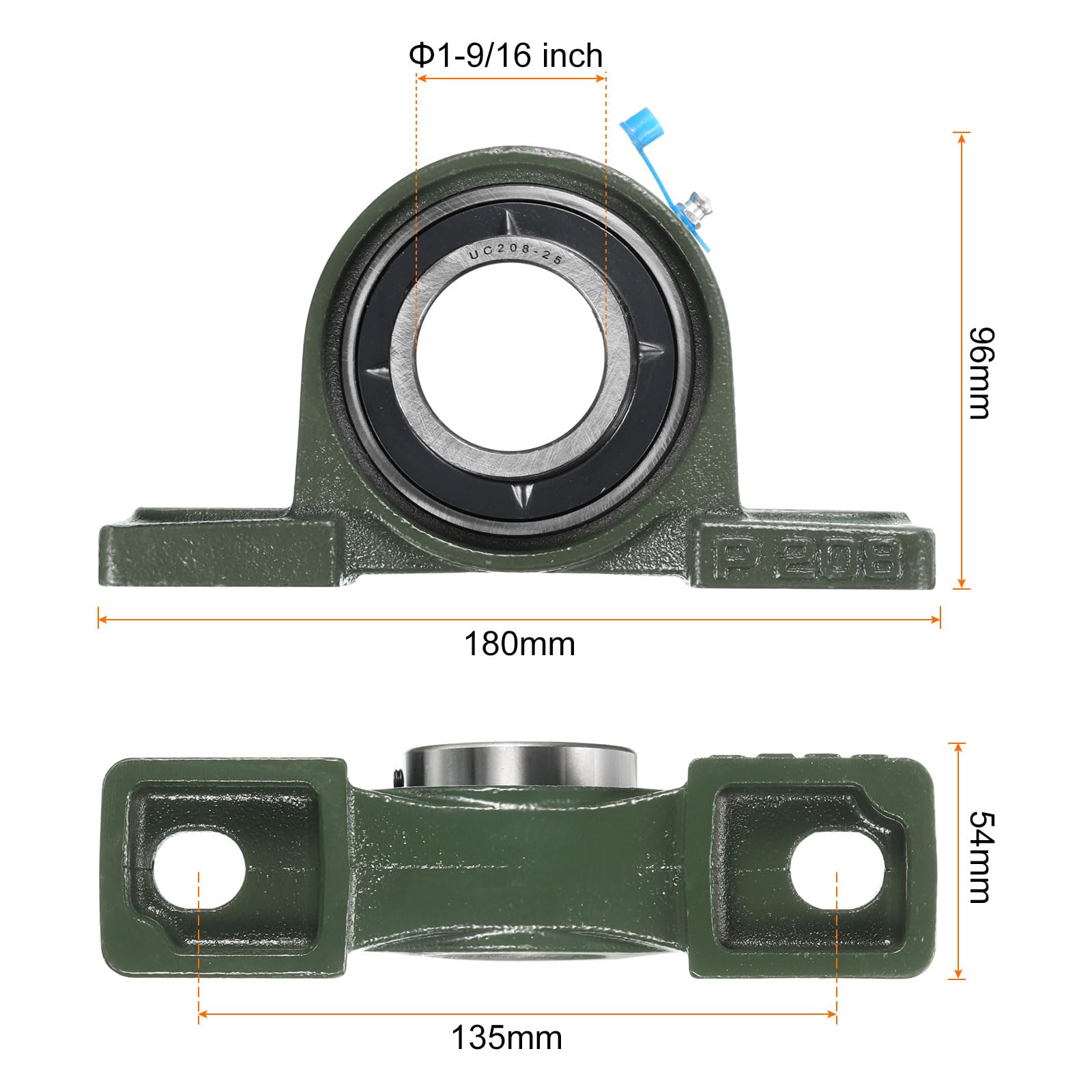 2Pcs Paliers à Semelle UCP208-25 Alésage de 1-9/16 Pouces