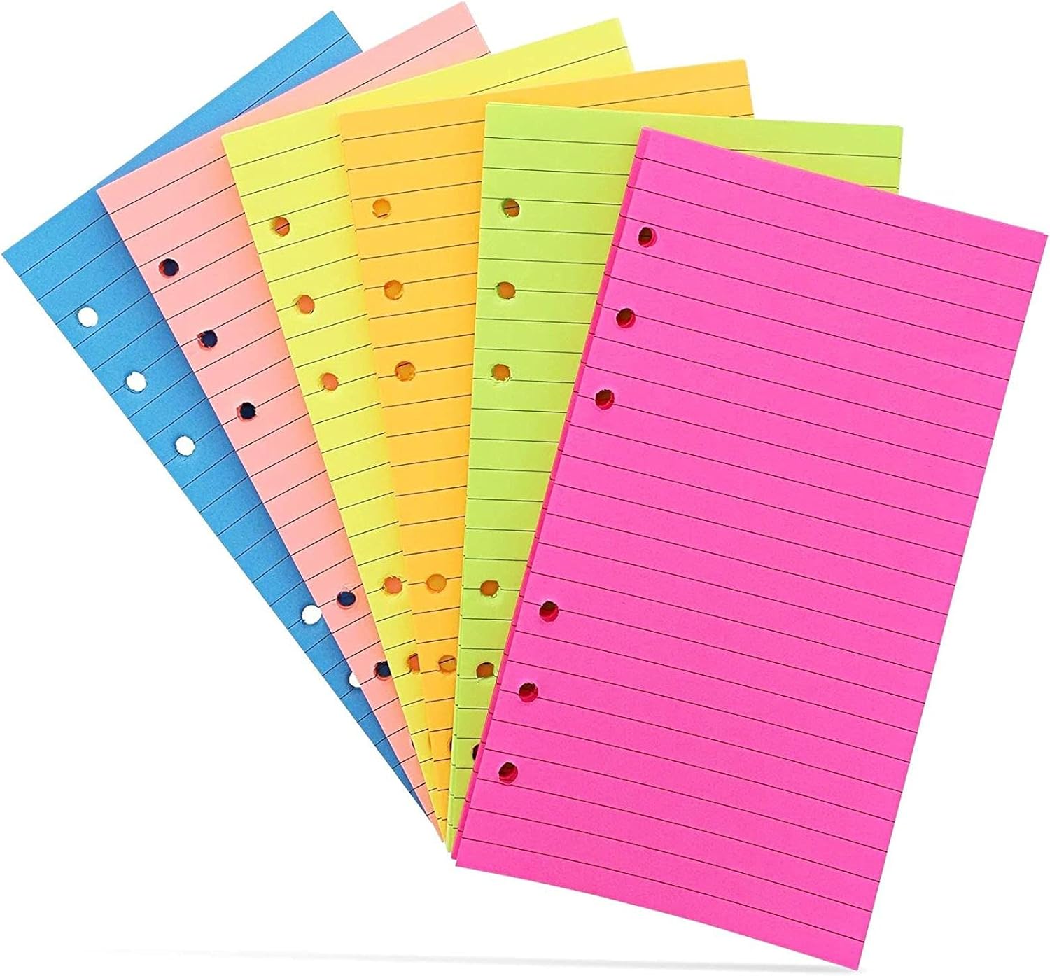 Comprar 6 Hole Punch Lined Filler Paper for A6 Binders (Neon Colors, 3.