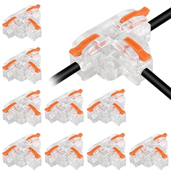 10PCS Compact Wire Conductor Connector, T-Shape Lever Nut Wire Connector, Quick Splitter 3 Way Electrical Connectors, AWG 28-12 -Orange