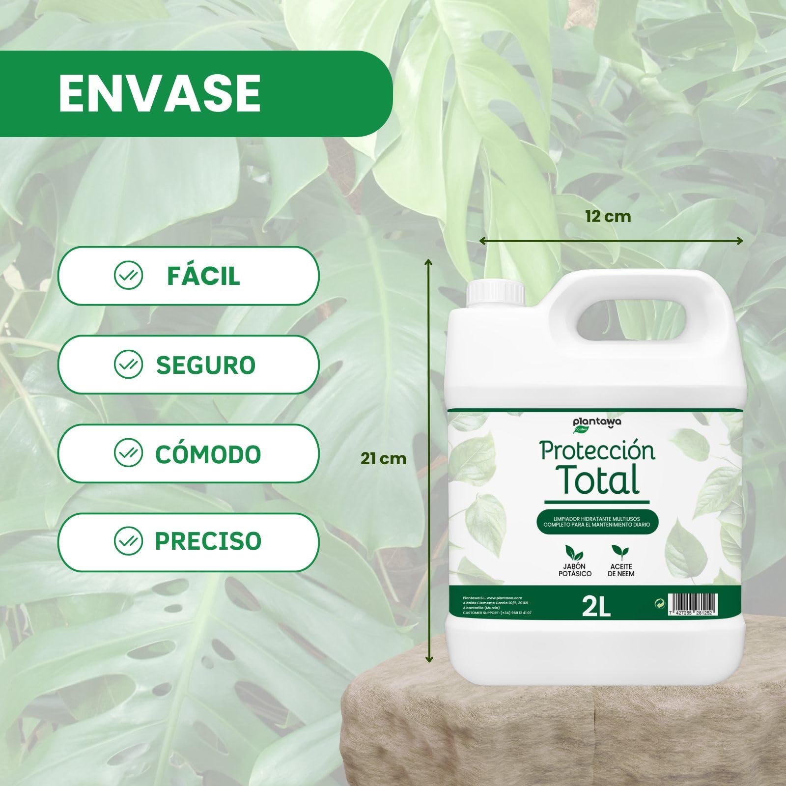PLANTAWA Protection totale 2L | Savon potassique et huile de neem | Entretien quotidien | Application facile avec pulvérisateur ou arrosoir | Utilisation en intérieur et en extérieur