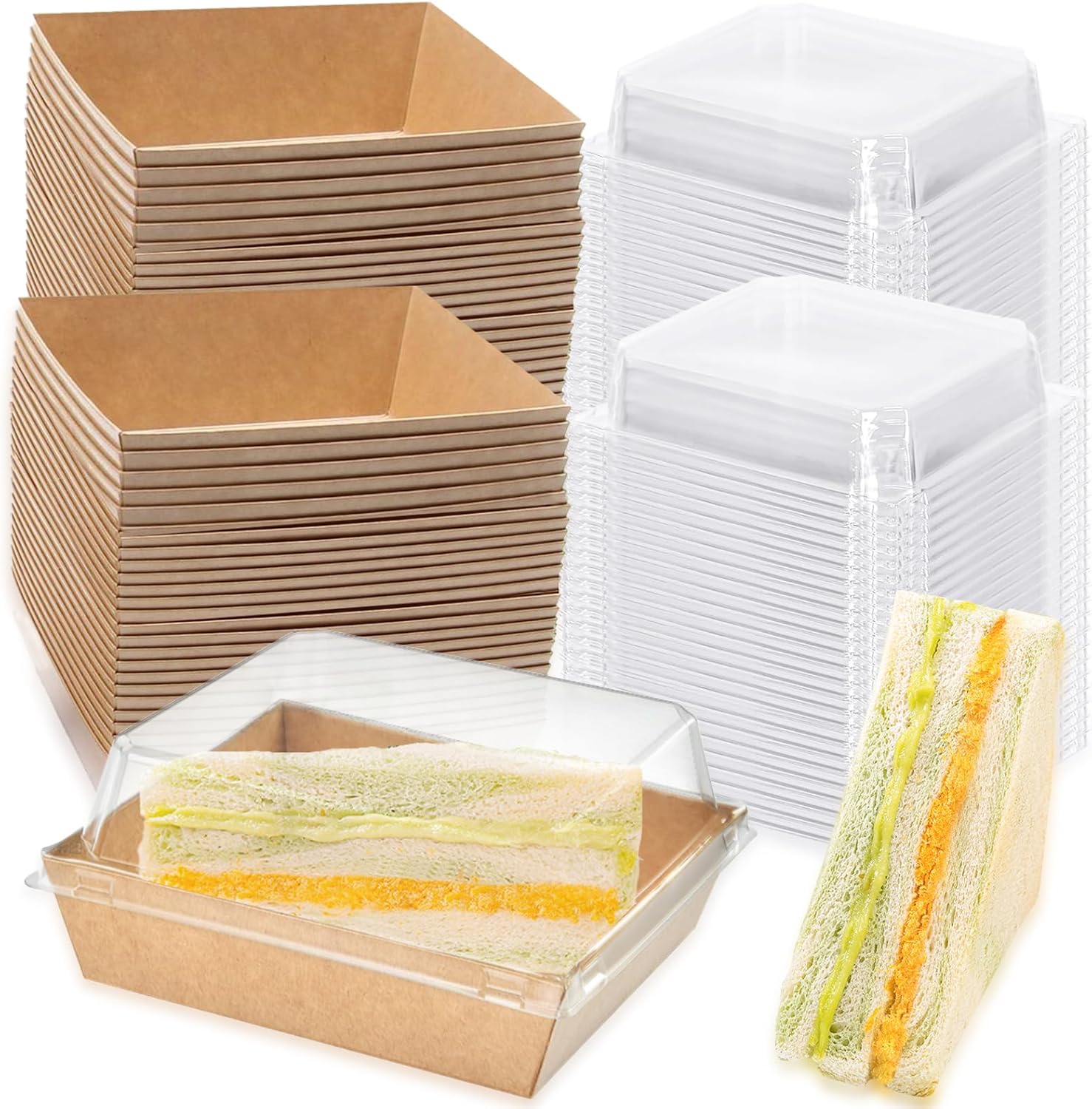 Nexboraque 100 Pack Small Charcuterie Boxes with Clear Lids, 5 Inch Disposable Square Paper Bakery Dessert Sandwich Box Mini to Go Food Containers for Cookie, Sushi, Cake Slice, Muffins