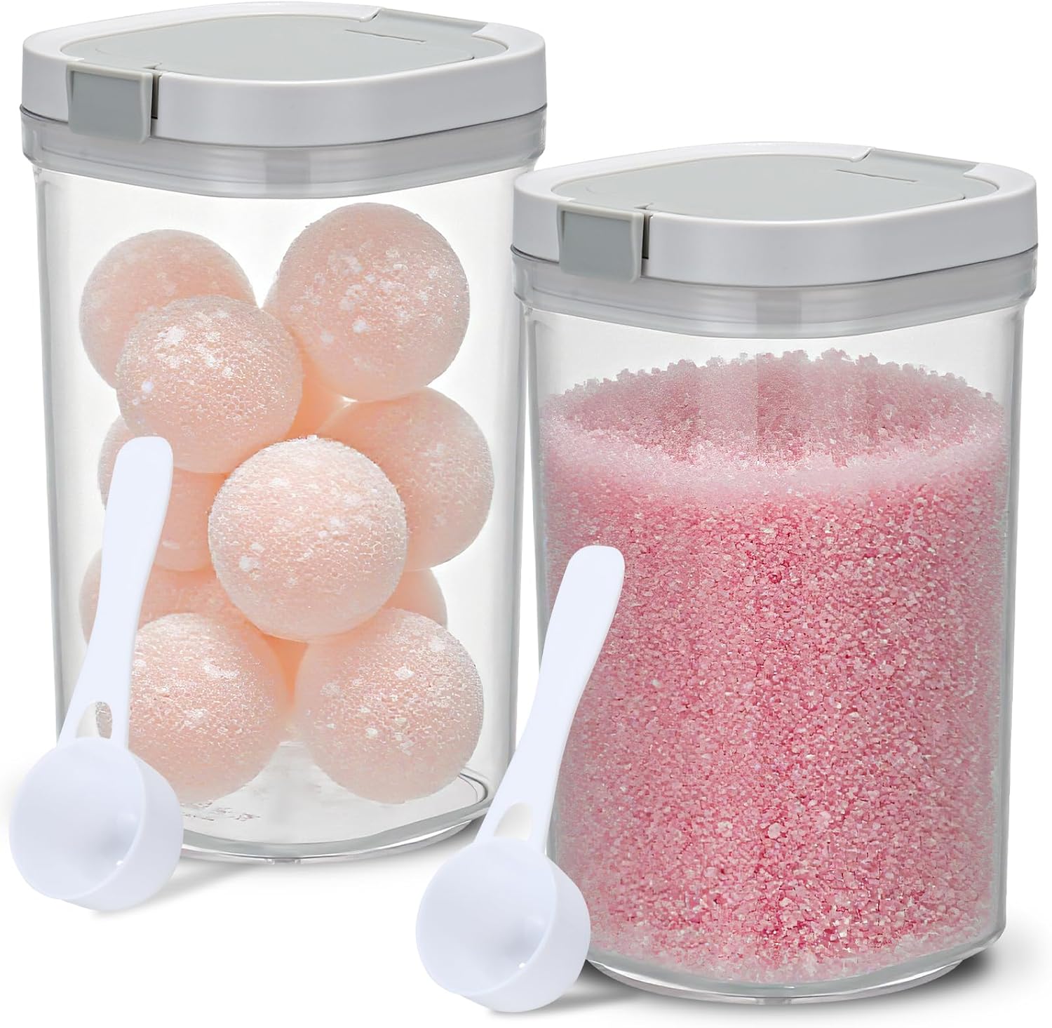 2 Pack Bath Salt Jar with Pop-Up Airtight Lid and Scoop, 1.8L Plastic Airtight Storage Canister Bathtub Accessories for Bathroom Salt, Flour, Candy, Tea