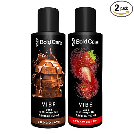 Bold Care Vibe Duo pack - Premium Chocolate Flavour + Strawberry Flavour - Natural Personal Lubricant for Men and Women - Premium Strawberry Flavour - Water Based Lube - 200 ml