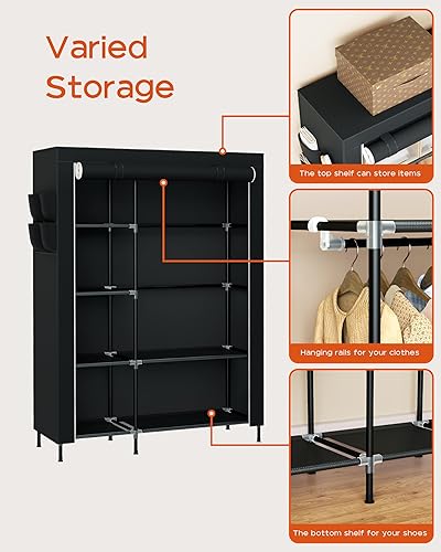 Miniatura 6 de Armario portátil, armario de gran capacidad de 48 pulgadas, organizador de almacenamiento de ropa con estantes y barra para colgar, fácil de montar,
