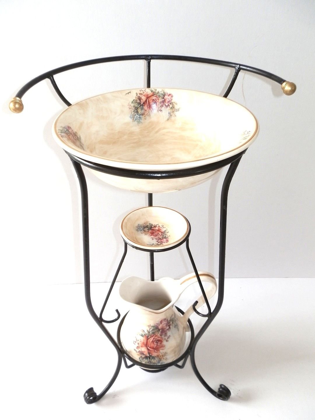 arterameferroTuscany Ceramic Basin Set of 3 with Wrought Iron