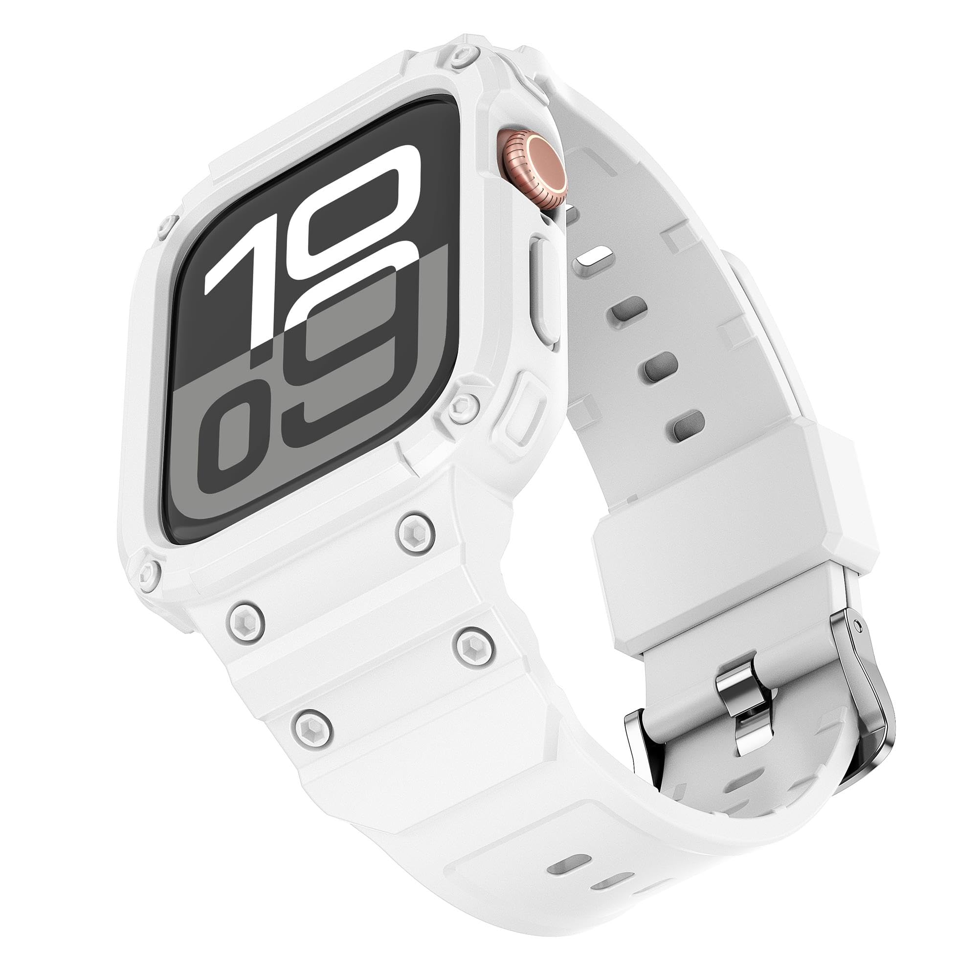 VeveXiao Band with Bumper Case Compatible with Apple Watch Band 46mm Series 10 with Case, Shockproof Protective Cover Rugged Band Strap for iWatch Series 10 46mm Strap (White 1, S10 46MM)