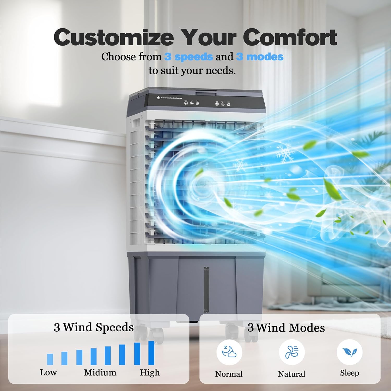 Swamp Cooler Air Conditioners, Large 5.3-Gal Tank for 7d Cooling, 4-IN-1 Portable Evaporative Cooler with LED Touch Screen, 3 Fan Speeds,12H Timer and Remote, 600 sq ft, Ideal for Large Rooms