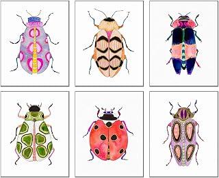 Colorful Insect Wall Art Prints,Watercolor Blue Beetle Ladybug Canvas Painting Colorful Insect Wall Art Poster for Kids Baby Room Decoration Home Decor Picture,Set of 6 (8"X10"inches,Unframed).