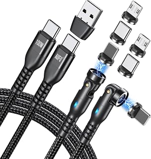AUFU 100W Magnetic Fast Charging Cable (2 Pack-6FT), 540° Rotation USB C to USB C Magnetic Charging Cable with USB A Connectors and Data Transfer for All Type C, Micro USB, i-Products