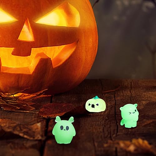 Miniatura 8 de Decoraciones de Halloween en miniatura, 18 piezas de accesorios de pueblo miniatura, calabaza, momia, conejo, fantasma, resina, que brilla en la